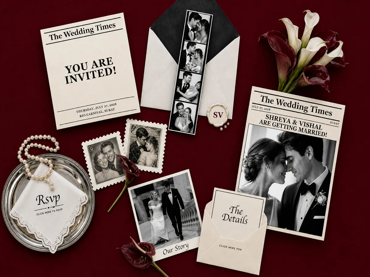 Burgundy Newspaper wedding invitation template