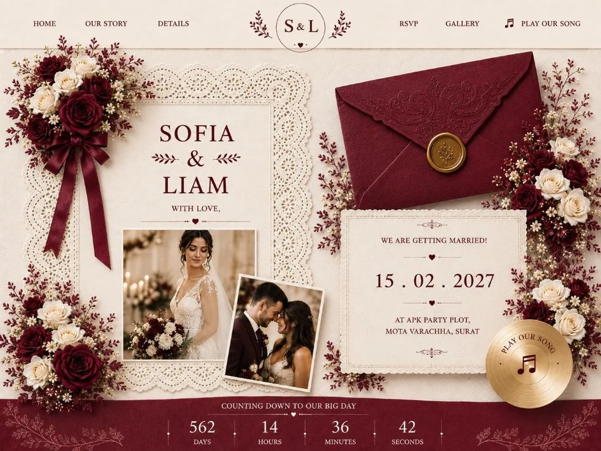 Burgundy Ivory wedding invitation template