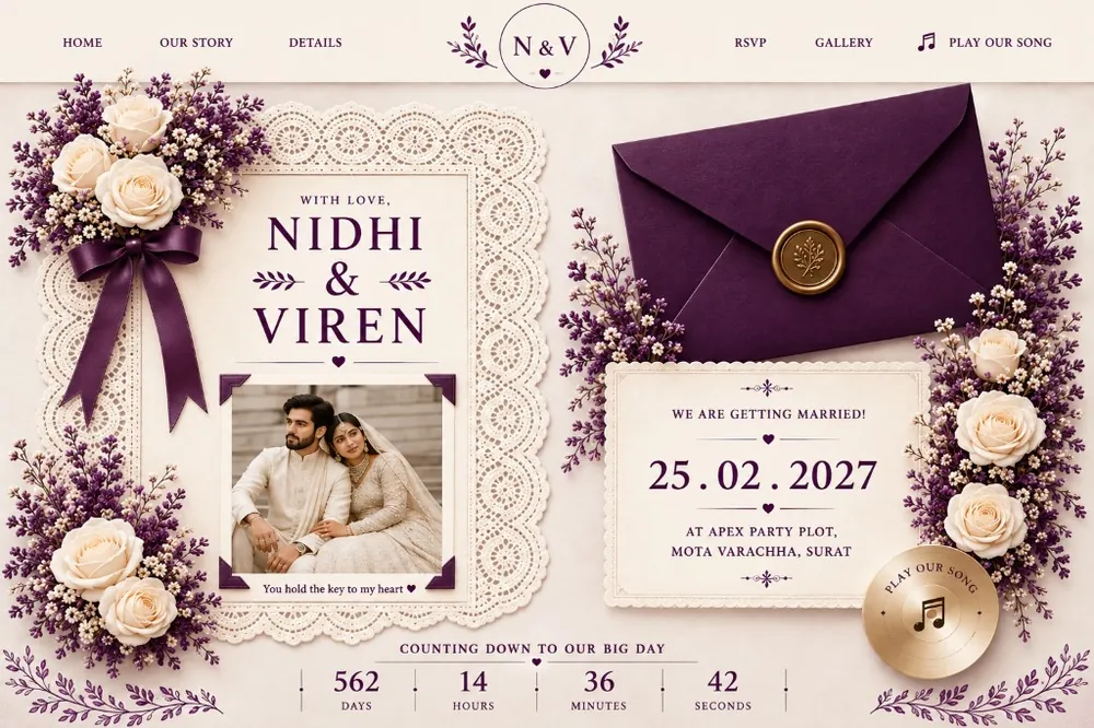 Plum Ivory wedding invitation template