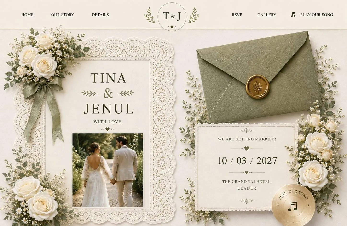 Ivory Sage wedding invitation template